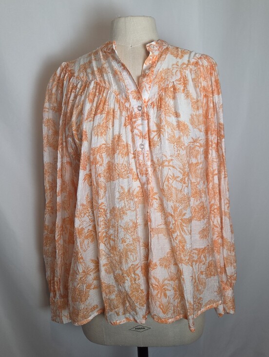 The Unbranded Brand Tops - Toile Button Down Top With Balloon Sleeves